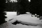 Így aztán a megcélzott hegycsúcs helyett csak a Jelení jezierko nevû tavacskáig sikerült eljutni. Amint látszik a hó még van vagy fél-egy méter, ráadásul viszonylag meleg volt és esett az esõ, így jól süppedt...